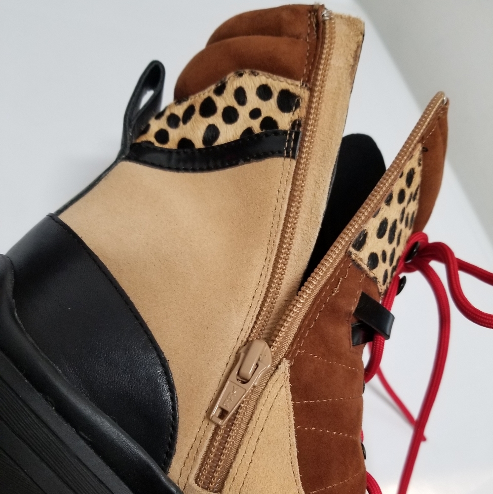 Gianni Bini Squad Goals Cheetah Calf Hair & Suede Lace Up & Zip Lug Sole Boot 9M - Picture 8 of 15